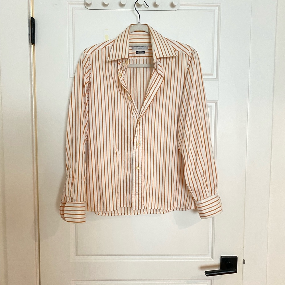 80s Balmain Cream and Orange Striped Shirt